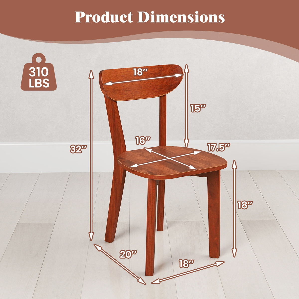 Solid Wood Dining Chair Set of 2 with Curved Backrest and Rubber Wood Frame-Espresso-Dining Chairs-DECOROLALA