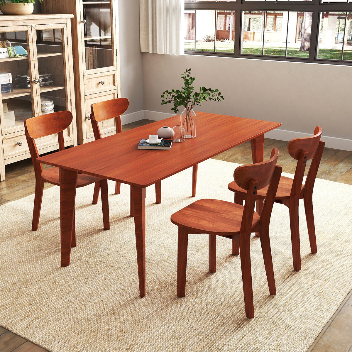 Solid Wood Dining Chair Set of 2 with Curved Backrest and Rubber Wood Frame-Espresso-Dining Chairs-DECOROLALA