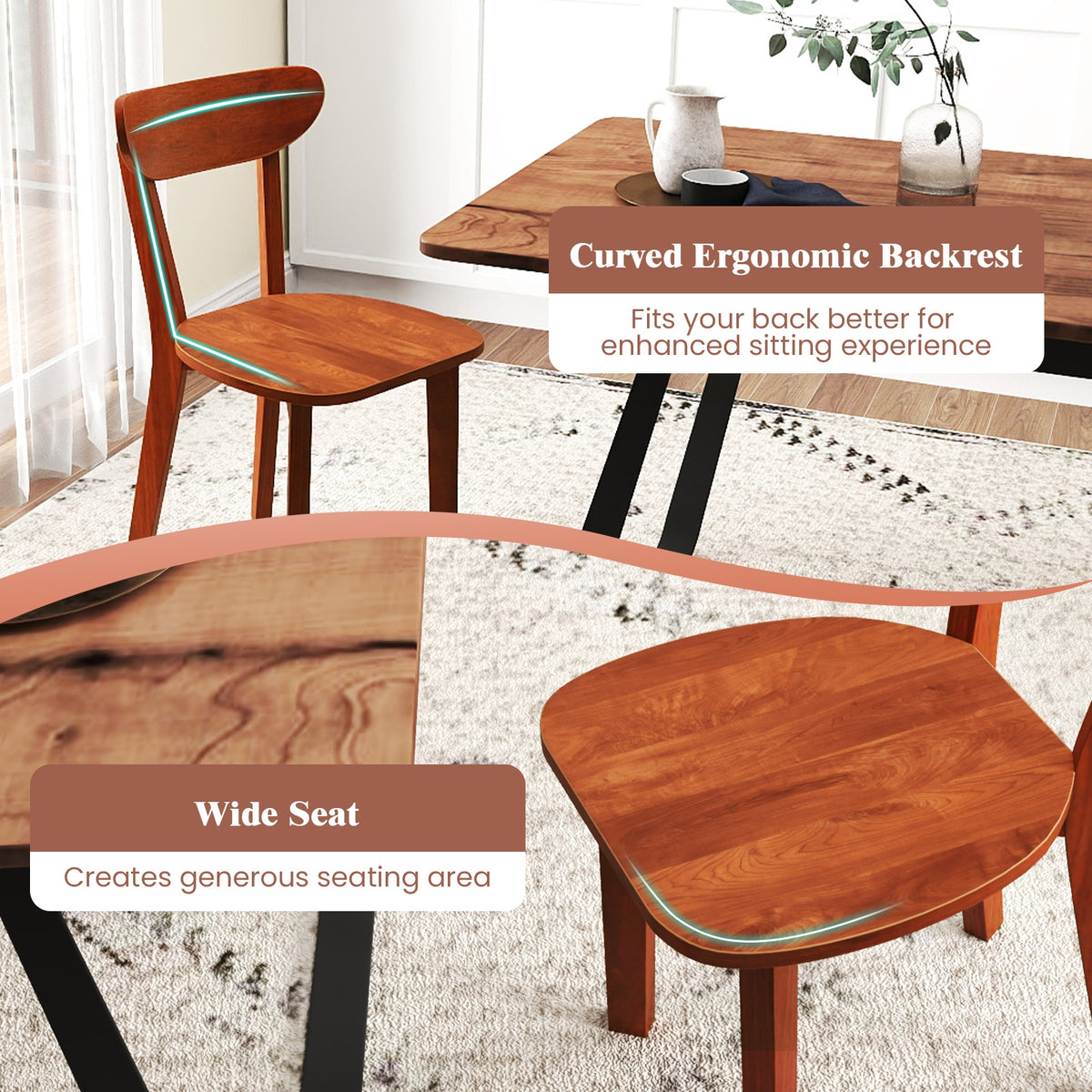 Solid Wood Dining Chair Set of 2 with Curved Backrest and Rubber Wood Frame-Espresso-Dining Chairs-DECOROLALA
