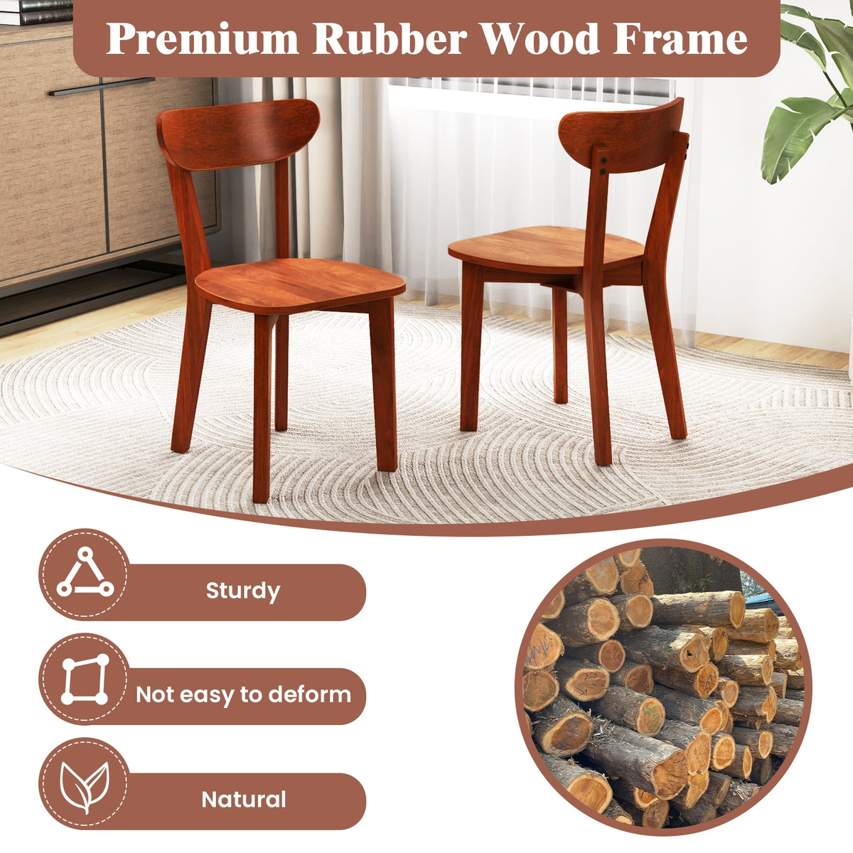 Solid Wood Dining Chair Set of 2 with Curved Backrest and Rubber Wood Frame-Espresso-Dining Chairs-DECOROLALA