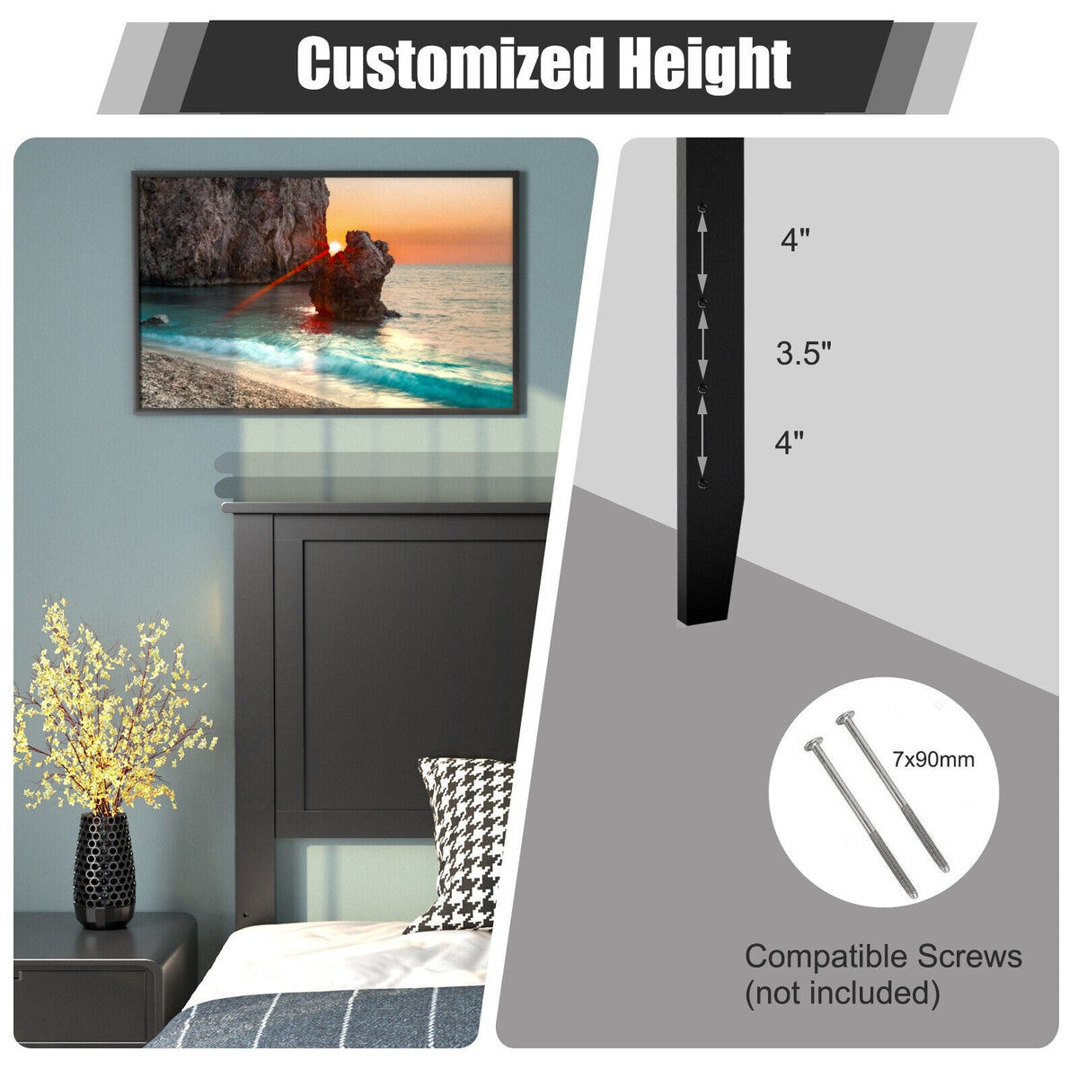 Solid Wood Flat Panel Twin Headboard - Adjustable Height-Headboards-DECOROLALA