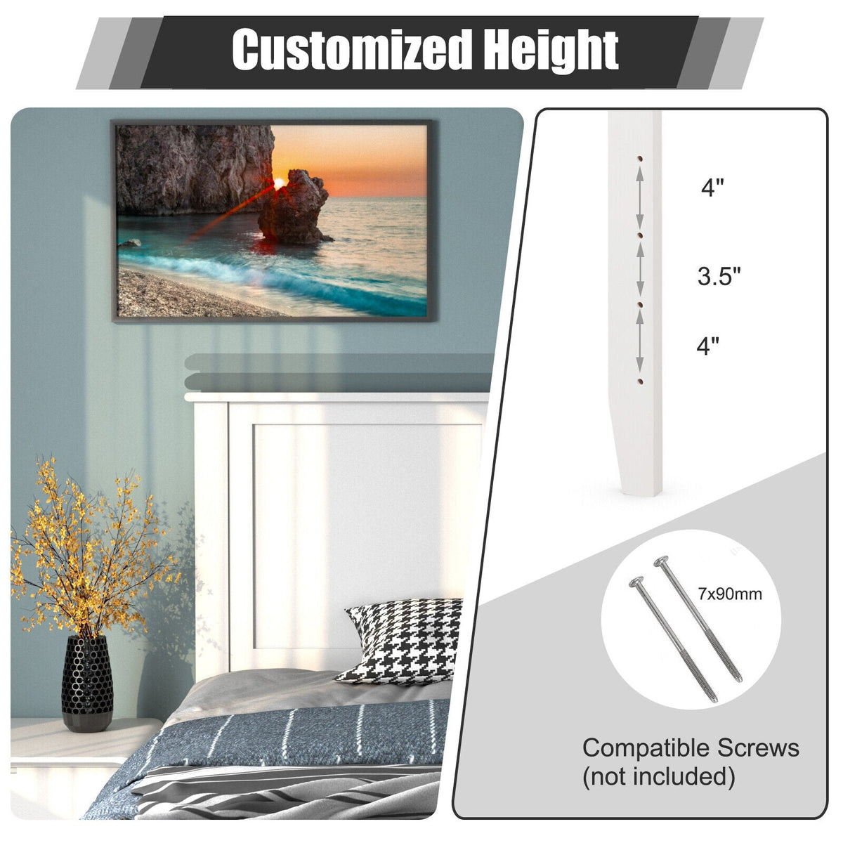 Solid Wood Flat Panel Twin Headboard - Adjustable Height-Headboards-DECOROLALA