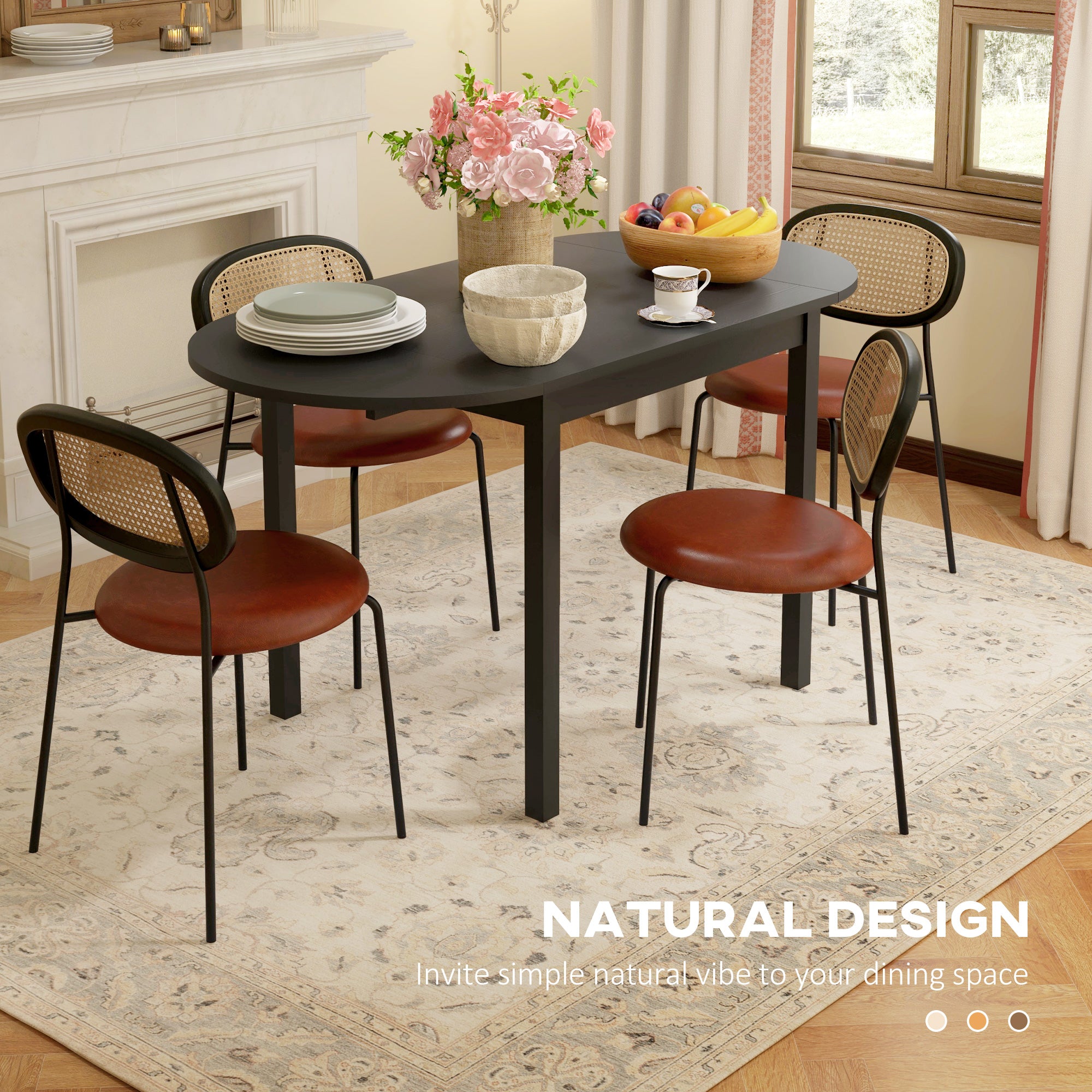 Solid Wood Kitchen Table, Black Drop Leaf Dining Table, Small Space-DECOROLALA