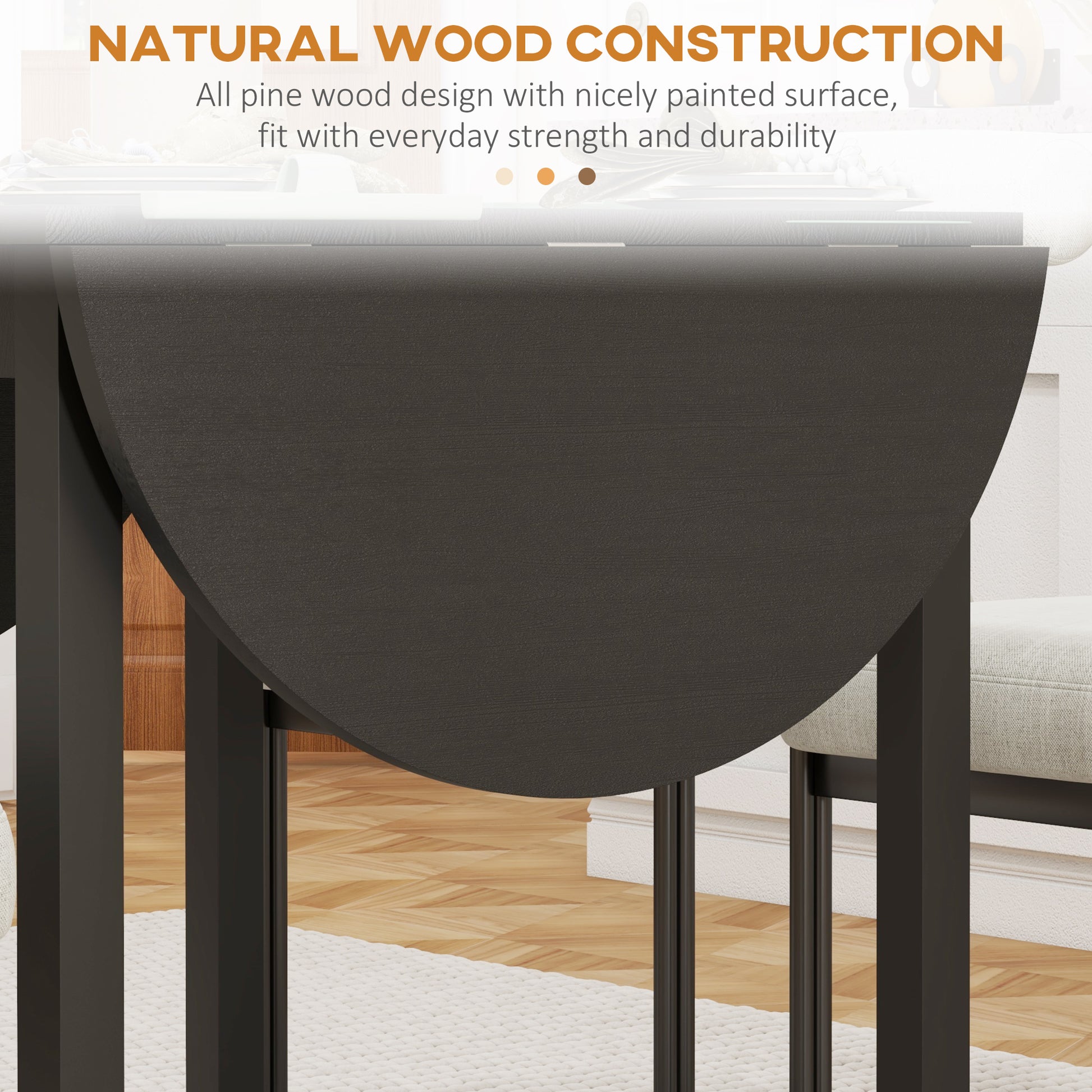 Solid Wood Kitchen Table, Black Drop Leaf Dining Table, Small Space-DECOROLALA