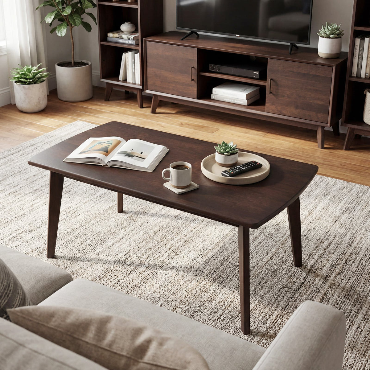 Solid Wood Modern Coffee Table with Tapered Legs-Walnut-Coffee Tables-DECOROLALA