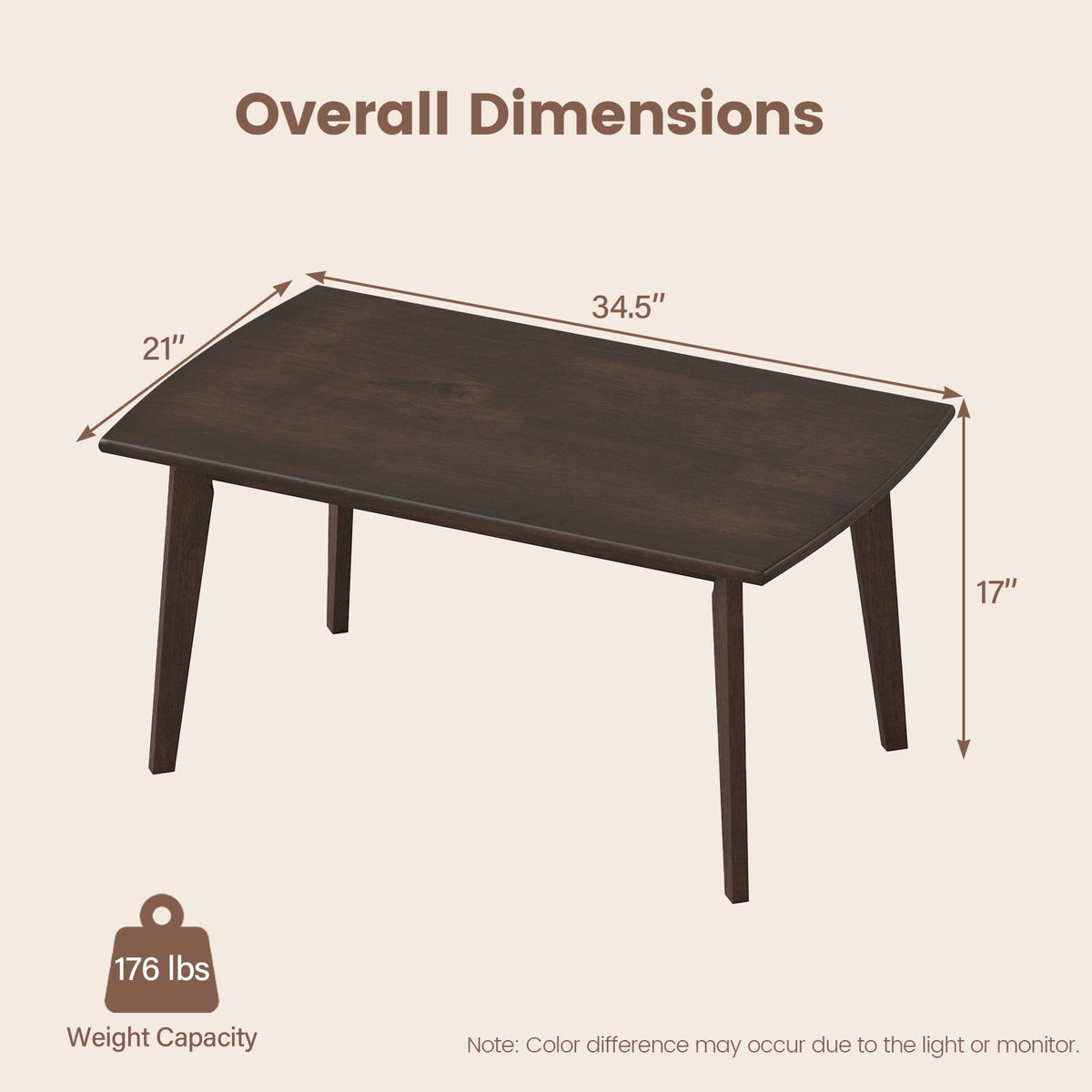 Solid Wood Modern Coffee Table with Tapered Legs-Walnut-Coffee Tables-DECOROLALA