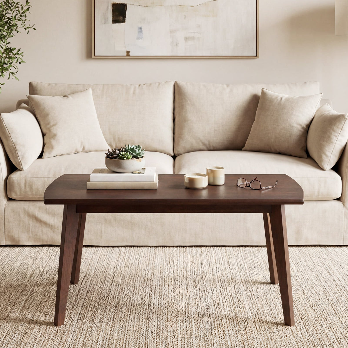 Solid Wood Modern Coffee Table with Tapered Legs-Walnut-Coffee Tables-DECOROLALA