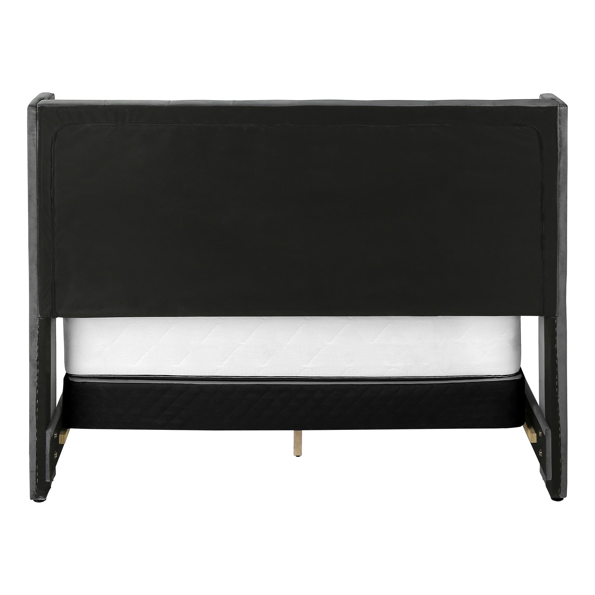 Solid Wood Queen Tufted Gray Upholstered Velvet Bed With Nailhead Trim-Standard Beds-DECOROLALA