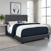 Solid Wood Queen Tufted Gray Upholstered Velvet Bed With Nailhead Trim-Standard Beds-DECOROLALA