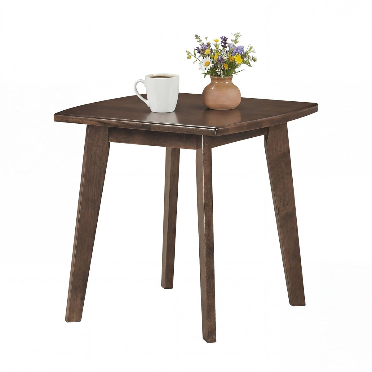 Solid Wood Side Table Square End Table with Thickened Top and Curved Edge-Walnut-End & Side Tables-DECOROLALA
