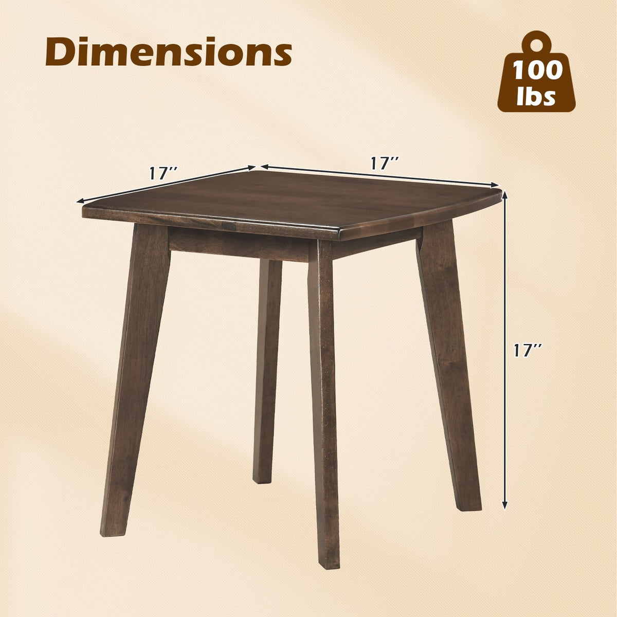 Solid Wood Side Table Square End Table with Thickened Top and Curved Edge-Walnut-End & Side Tables-DECOROLALA