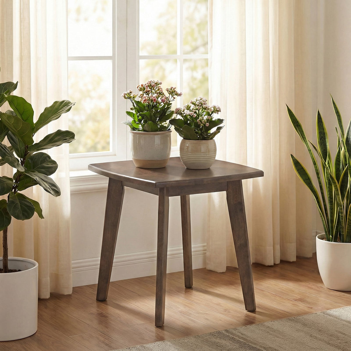 Solid Wood Side Table Square End Table with Thickened Top and Curved Edge-Walnut-End & Side Tables-DECOROLALA