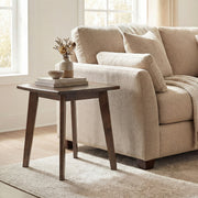 Solid Wood Side Table Square End Table with Thickened Top and Curved Edge-Walnut-End & Side Tables-DECOROLALA