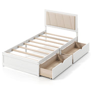 Solid Wood Structure Bed Frame with 2 Drawers Upholstered Headboard-Twin Size-Simple Bed Frame-DECOROLALA