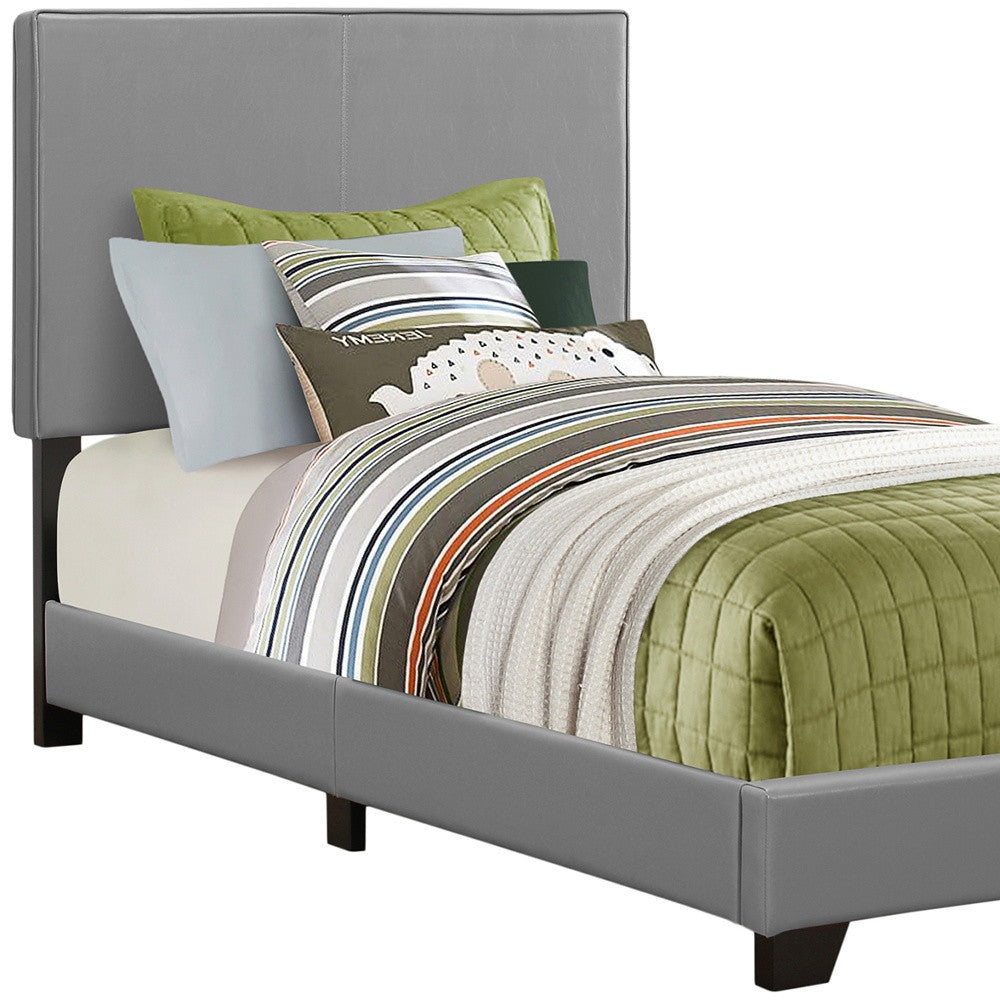 Solid Wood Twin Gray Upholstered Faux Leather Bed-Standard Beds-DECOROLALA
