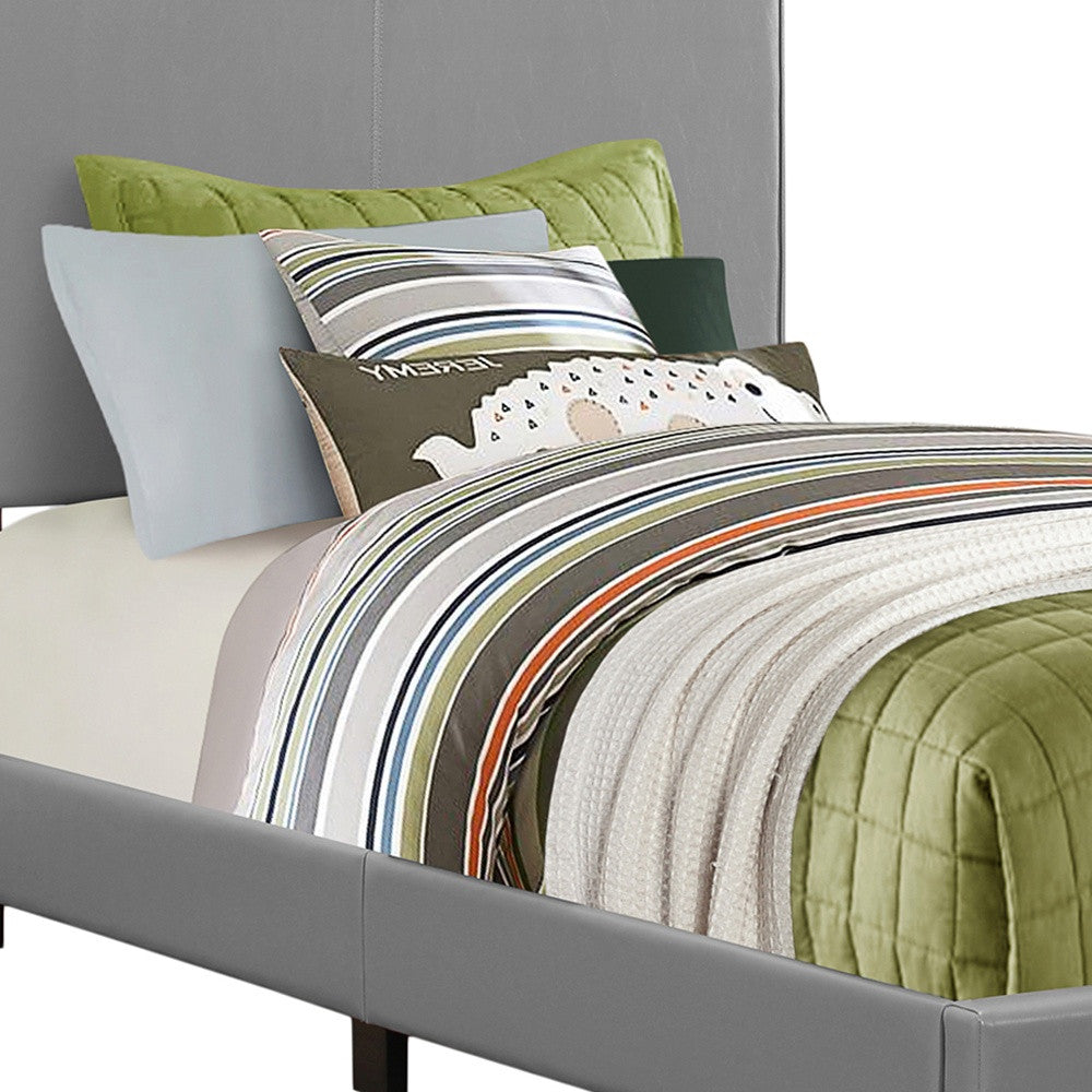 Solid Wood Twin Gray Upholstered Faux Leather Bed-Standard Beds-DECOROLALA