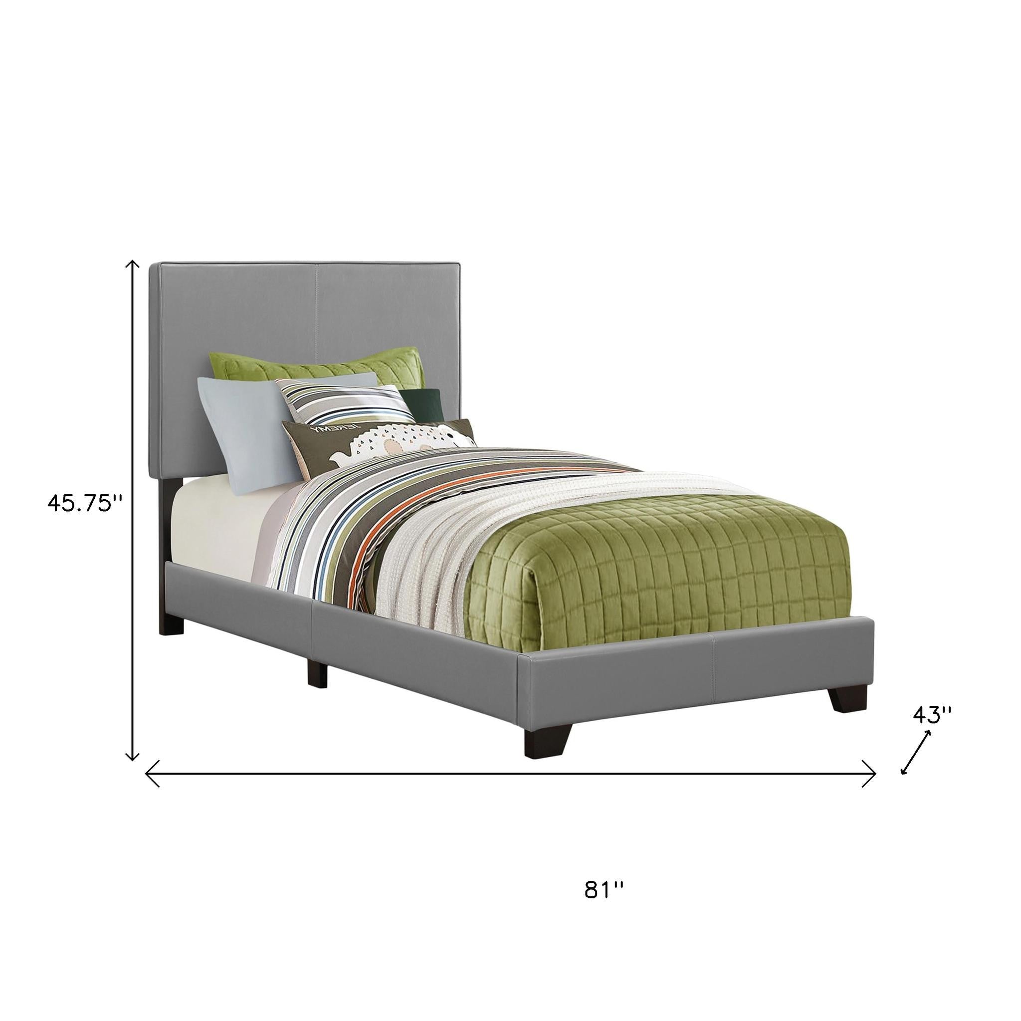 Solid Wood Twin Gray Upholstered Faux Leather Bed-Standard Beds-DECOROLALA