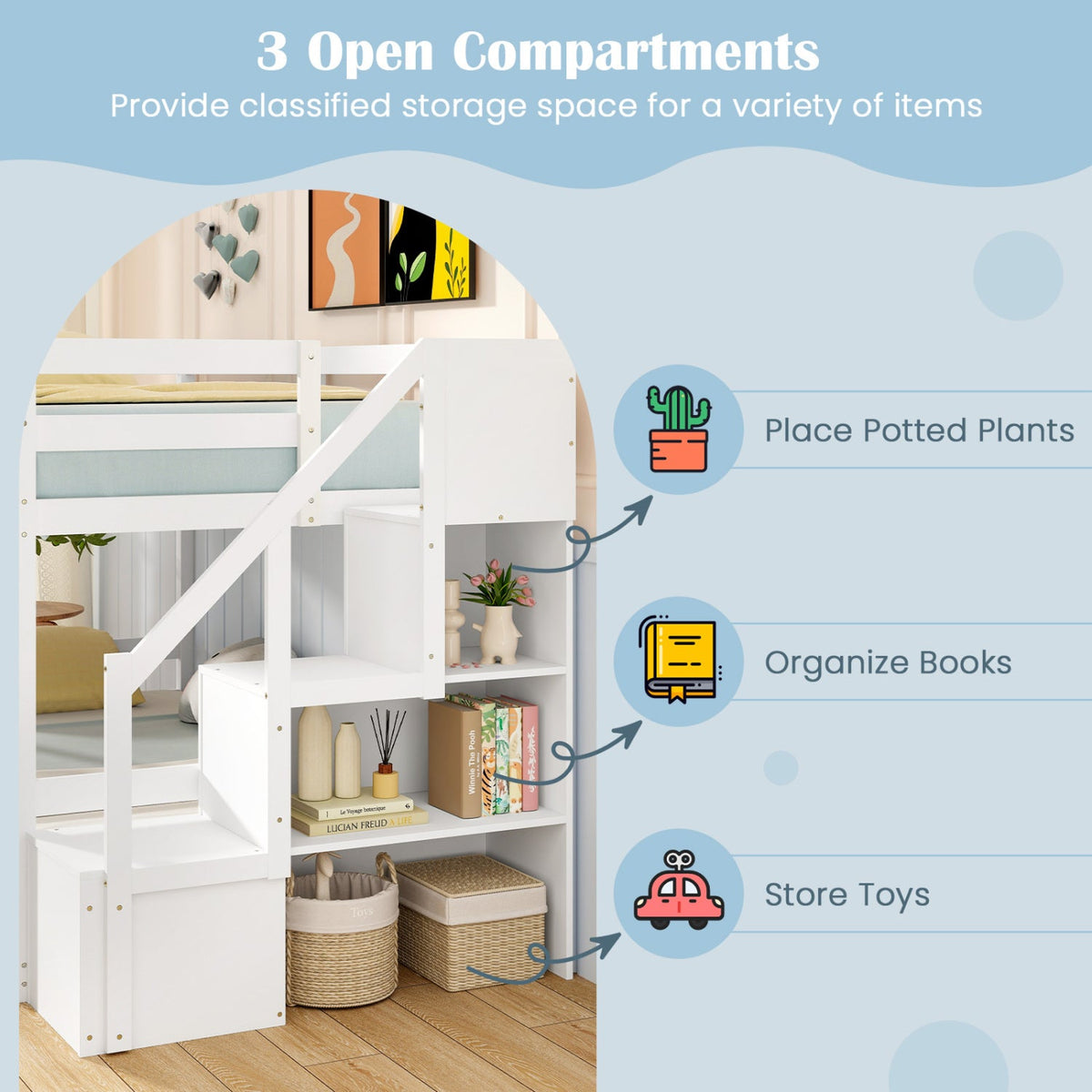 Solid Wood Twin Over Full Low Bunk Bed with Storage Stairs-Bunk Bed Frame-DECOROLALA