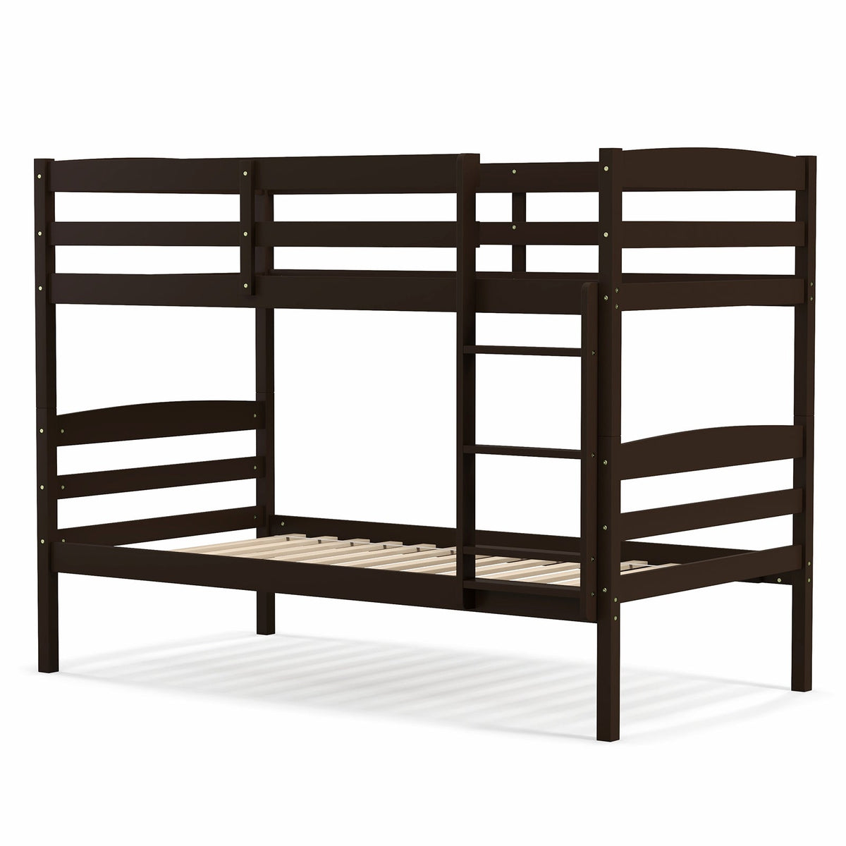 Solid Wood Twin Over Twin Bunk Bed with Ladder and Guardrails-Bunk Bed Frame-DECOROLALA