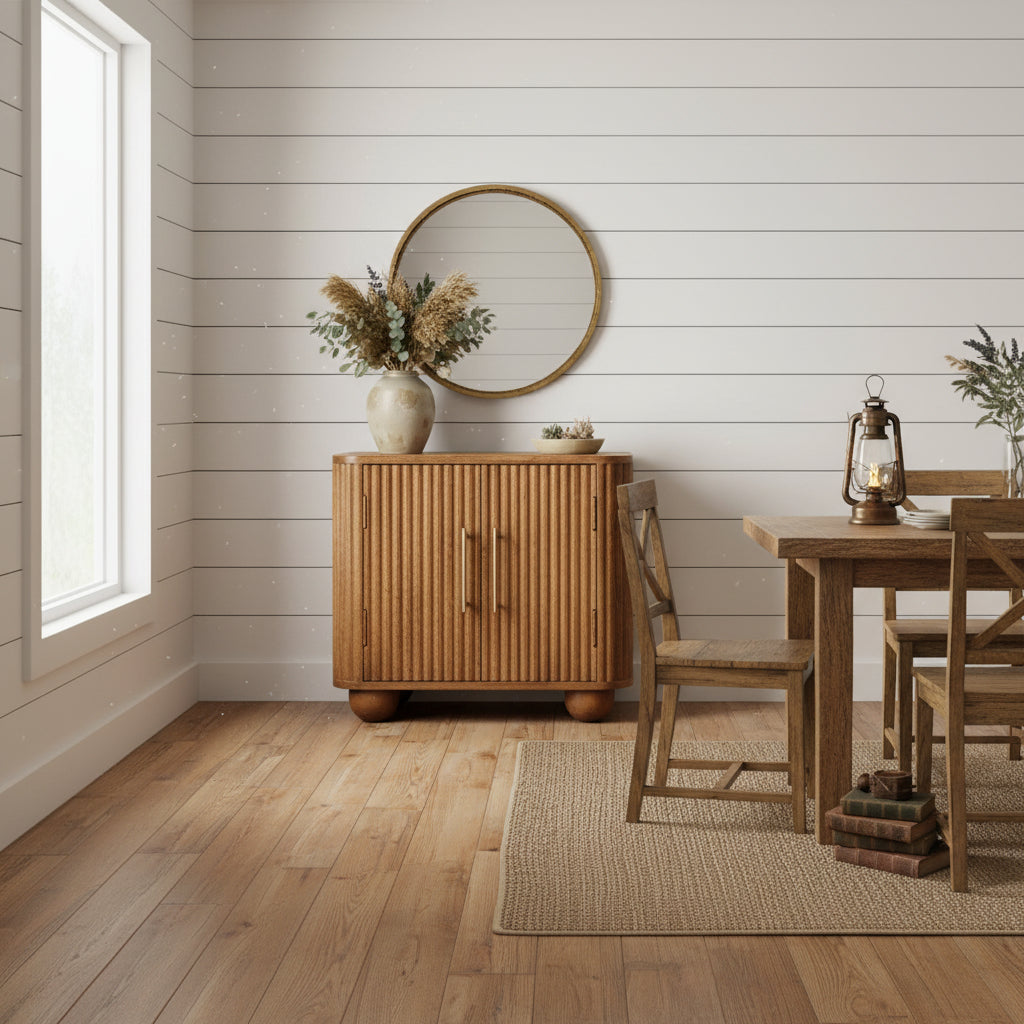 Solis Fluted Mini Sideboard - Solid Mango Wood Amber Oak finish-Sideboard-DECOROLALA