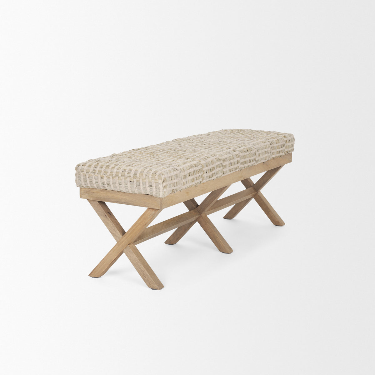 Solis II 50L x 16W Base Woven Leather Cushion Accent Bench-Benches-DECOROLALA