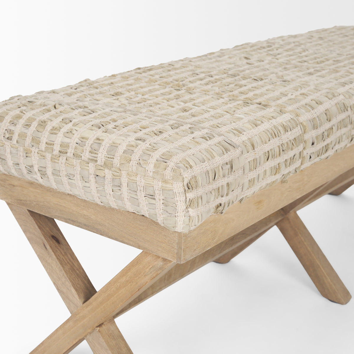 Solis II 50L x 16W Base Woven Leather Cushion Accent Bench-Benches-DECOROLALA
