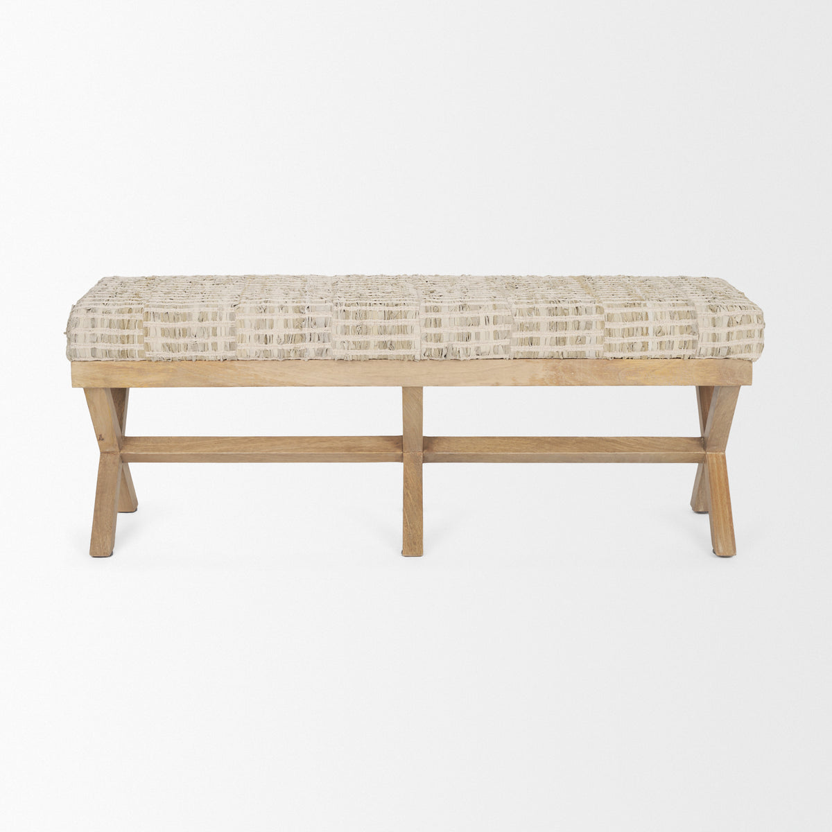 Solis II 50L x 16W Base Woven Leather Cushion Accent Bench-Benches-DECOROLALA