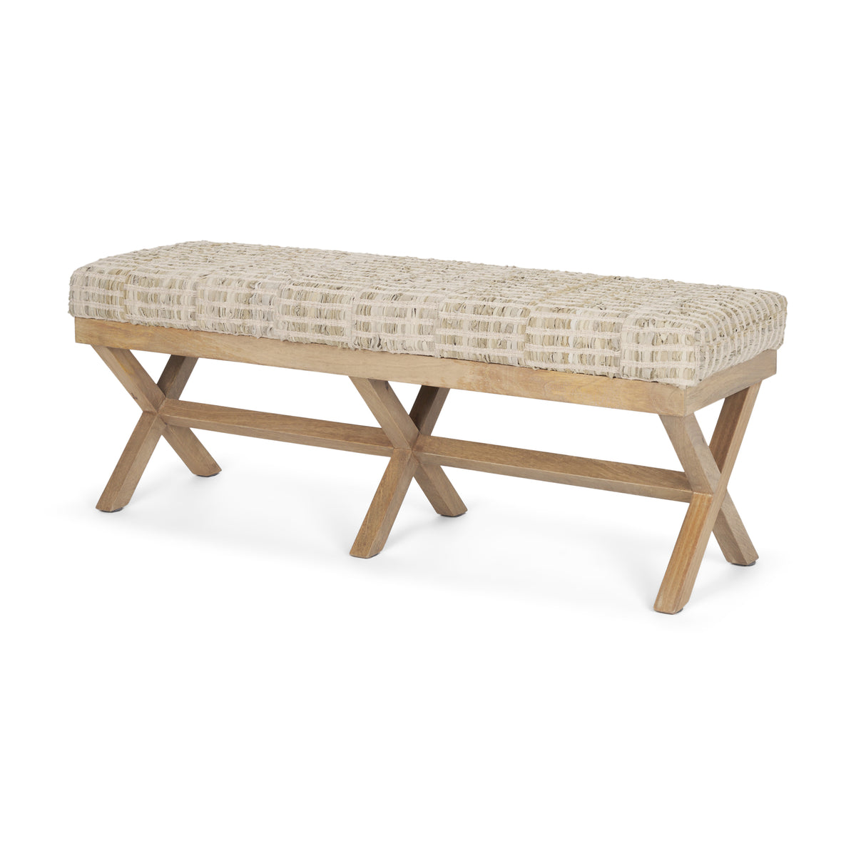 Solis II Woven Leather Cushion Accent Bench-Benches-DECOROLALA