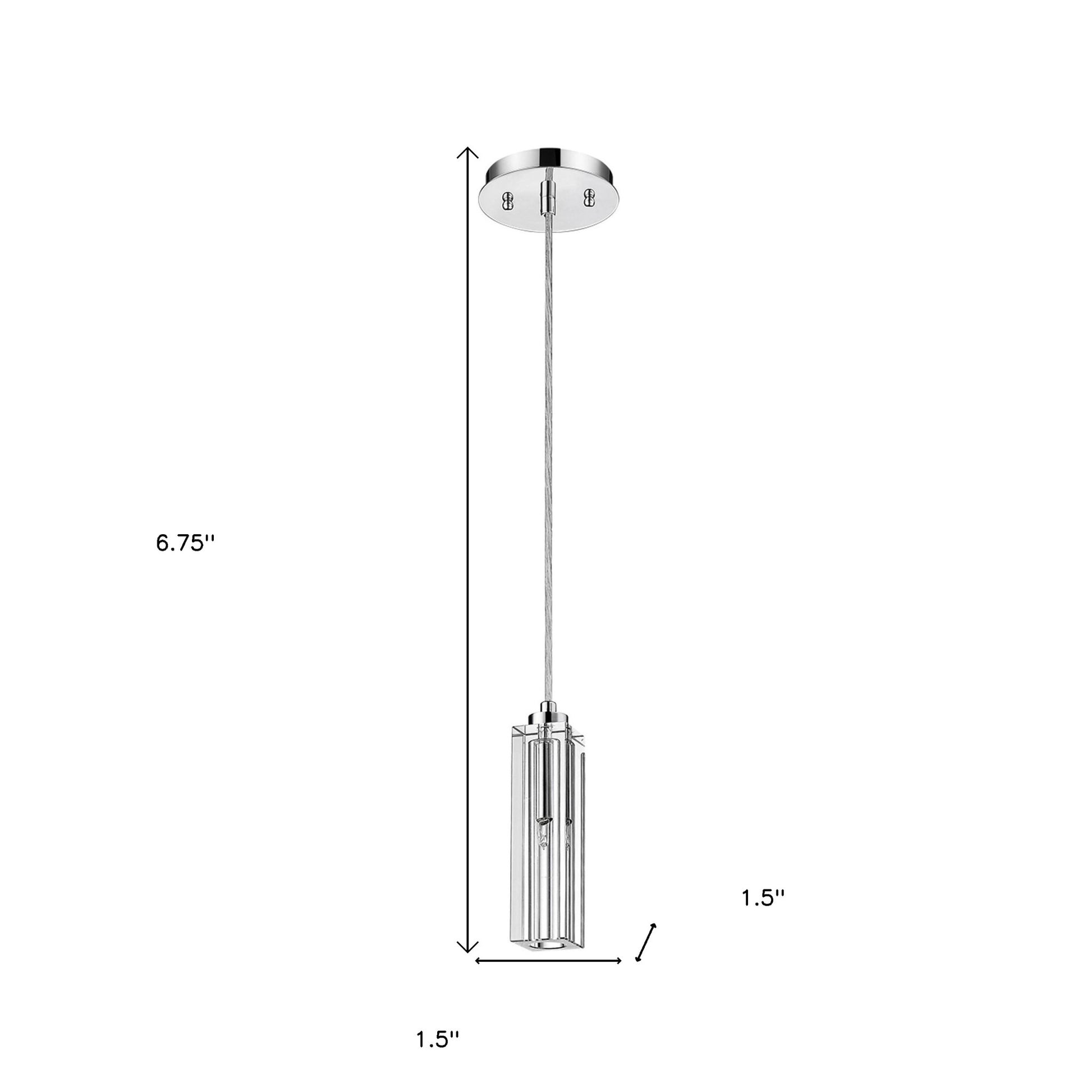 Solo 1-Light Polished Chrome Pendant With Square 4-Sided Cut Crystal Shade-Pendants-Hanging Lights-DECOROLALA