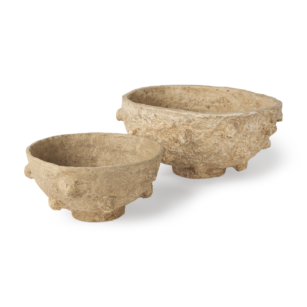Sonam Set of 2 Beige Paper Mache Spiked Bowls-Bowls-DECOROLALA
