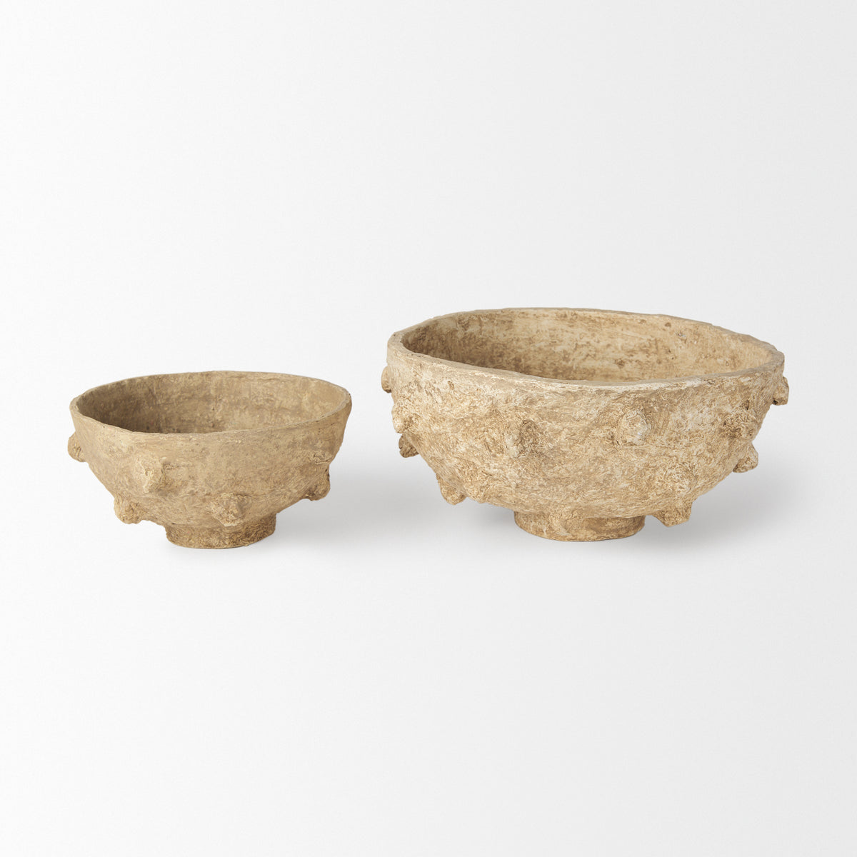 Sonam Set of 2 Beige Paper Mache Spiked Bowls-Bowls-DECOROLALA