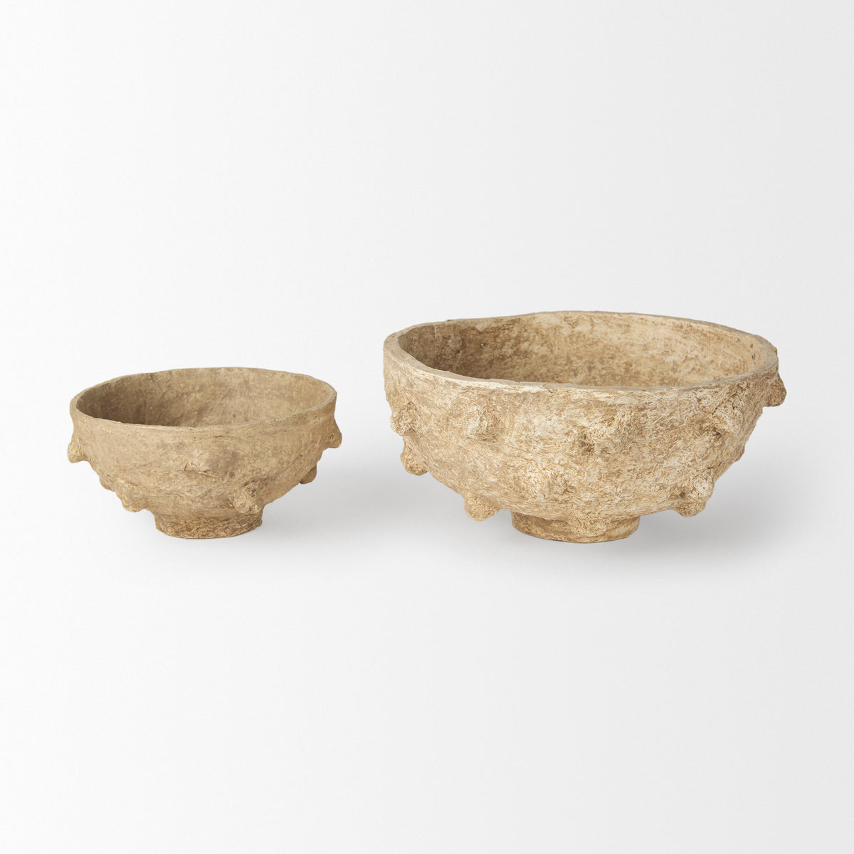 Sonam Set of 2 Beige Paper Mache Spiked Bowls-Bowls-DECOROLALA