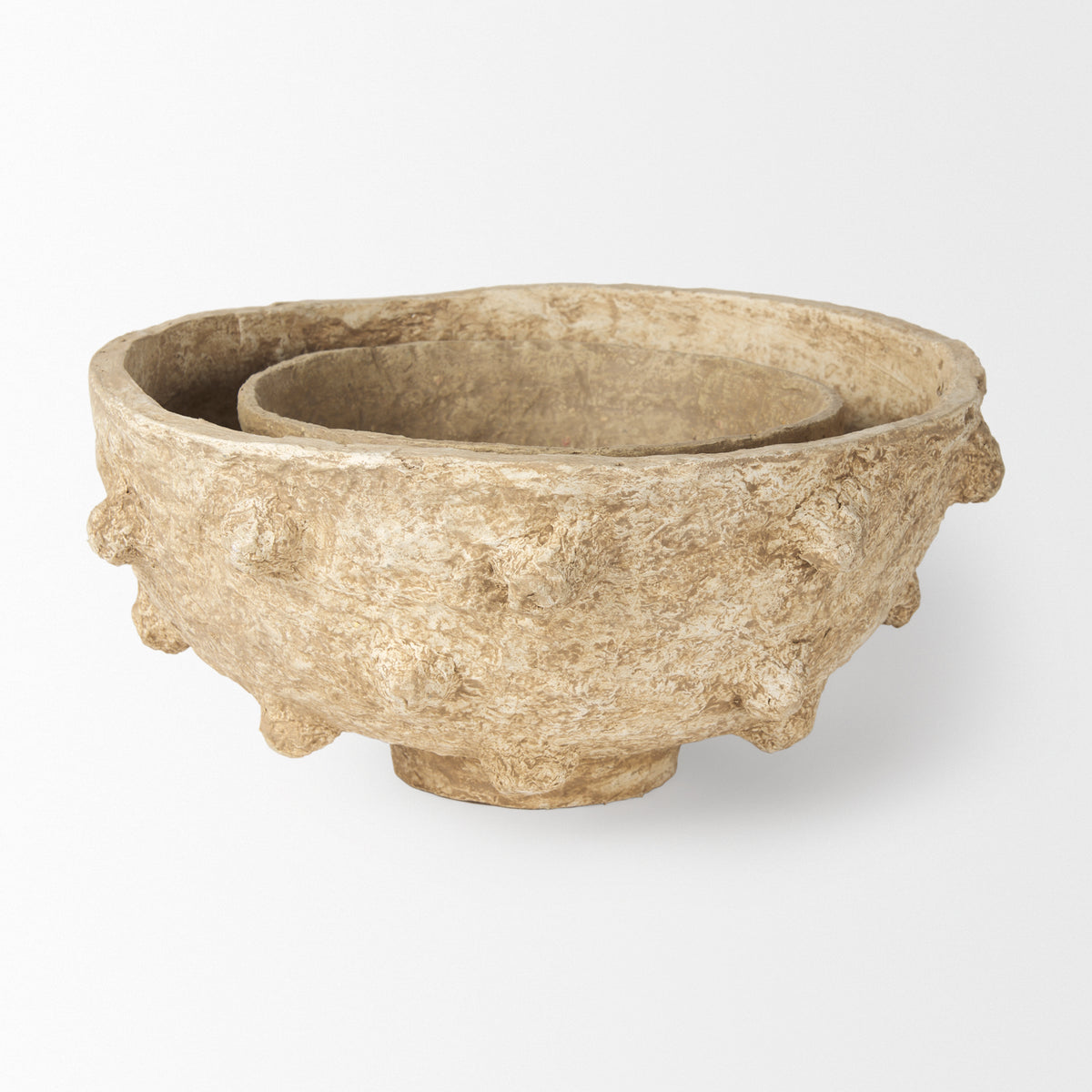 Sonam Set of 2 Beige Paper Mache Spiked Bowls-Bowls-DECOROLALA