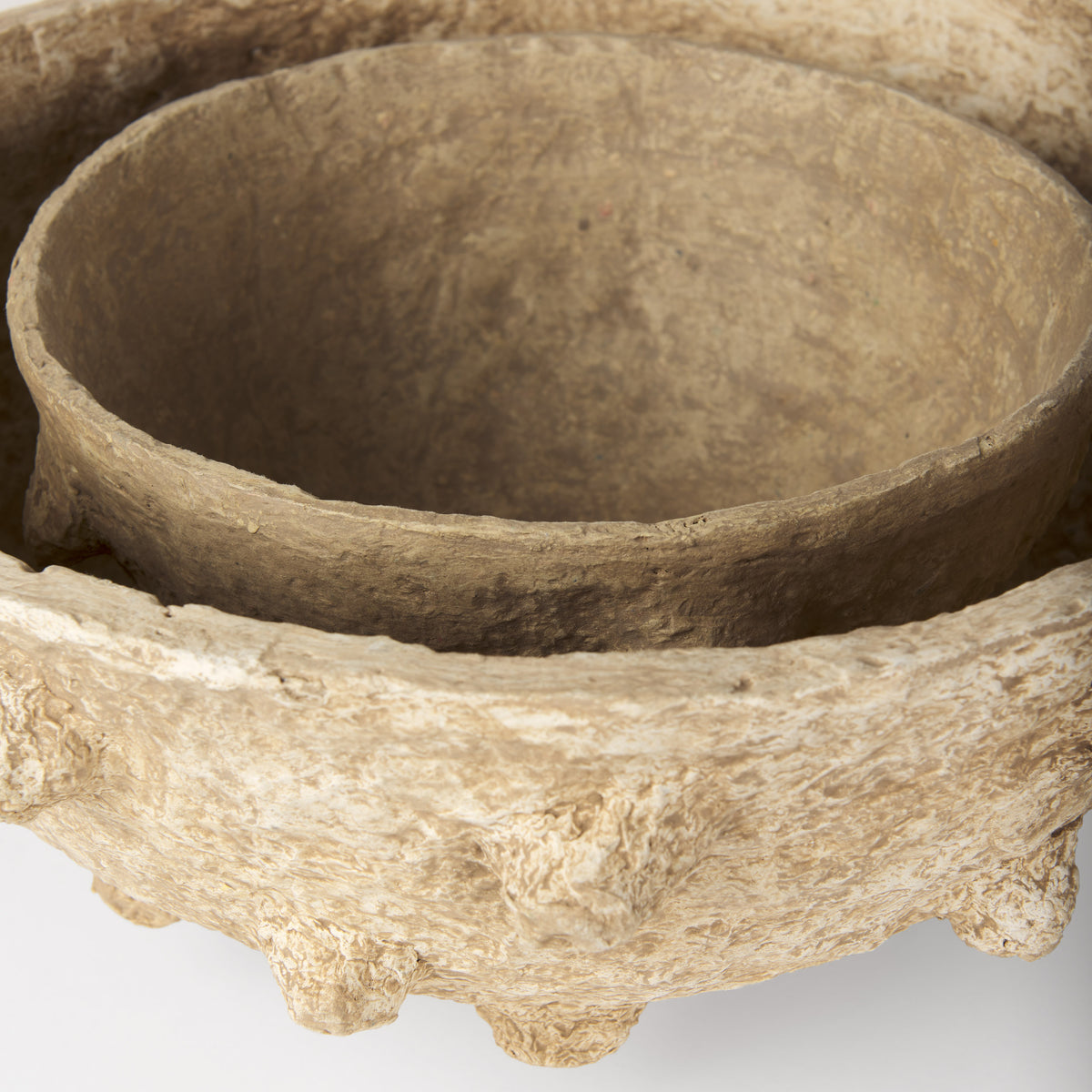 Sonam Set of 2 Beige Paper Mache Spiked Bowls-Bowls-DECOROLALA