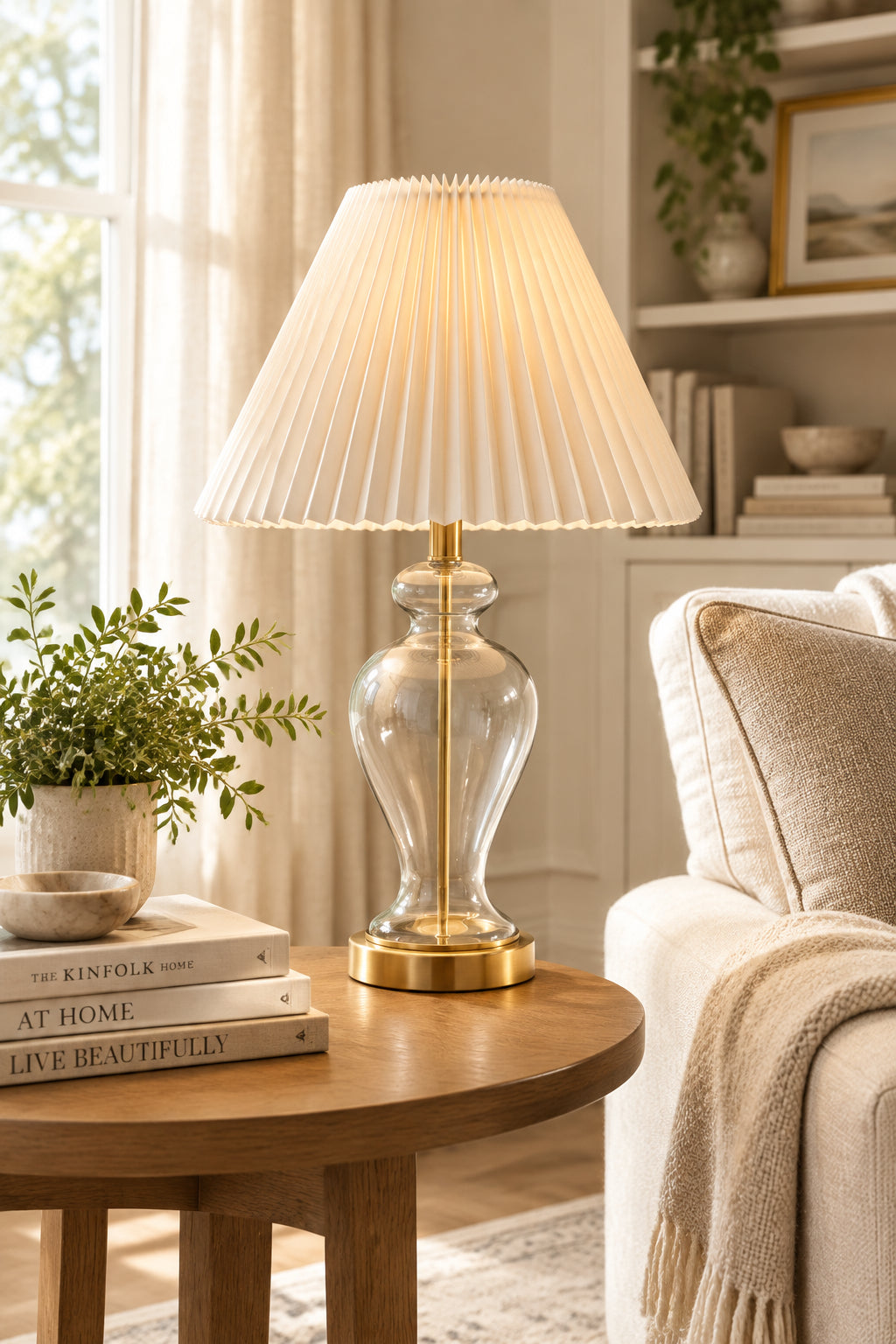 Sonata Table Lamp - Off-White Pleated 26"-Lighting-DECOROLALA