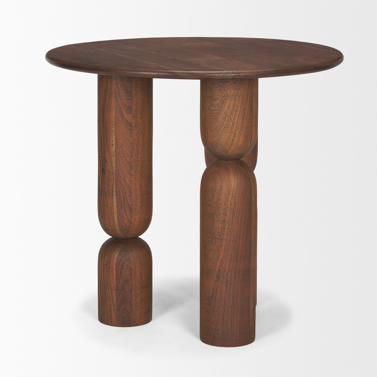 Sonel Pedestal Medium Dark Brown Acacia Wood Foyer Table-Accent Tables-DECOROLALA
