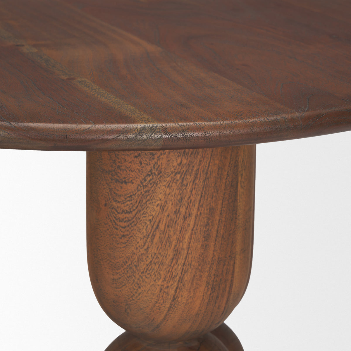 Sonel Pedestal Medium Dark Brown Acacia Wood Foyer Table-Accent Tables-DECOROLALA