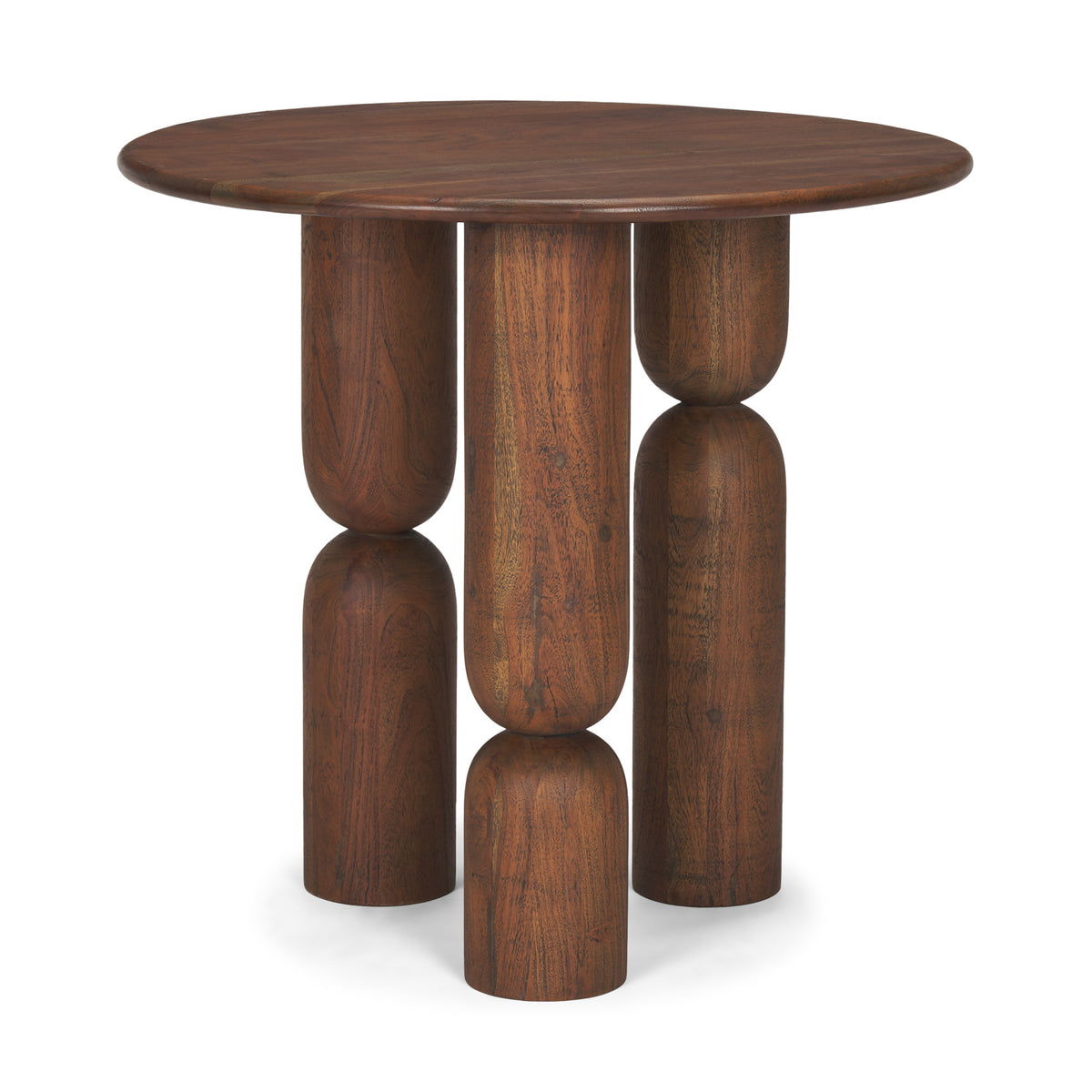 Sonel Pedestal Medium Dark Brown Acacia Wood Foyer Table-Accent Tables-DECOROLALA