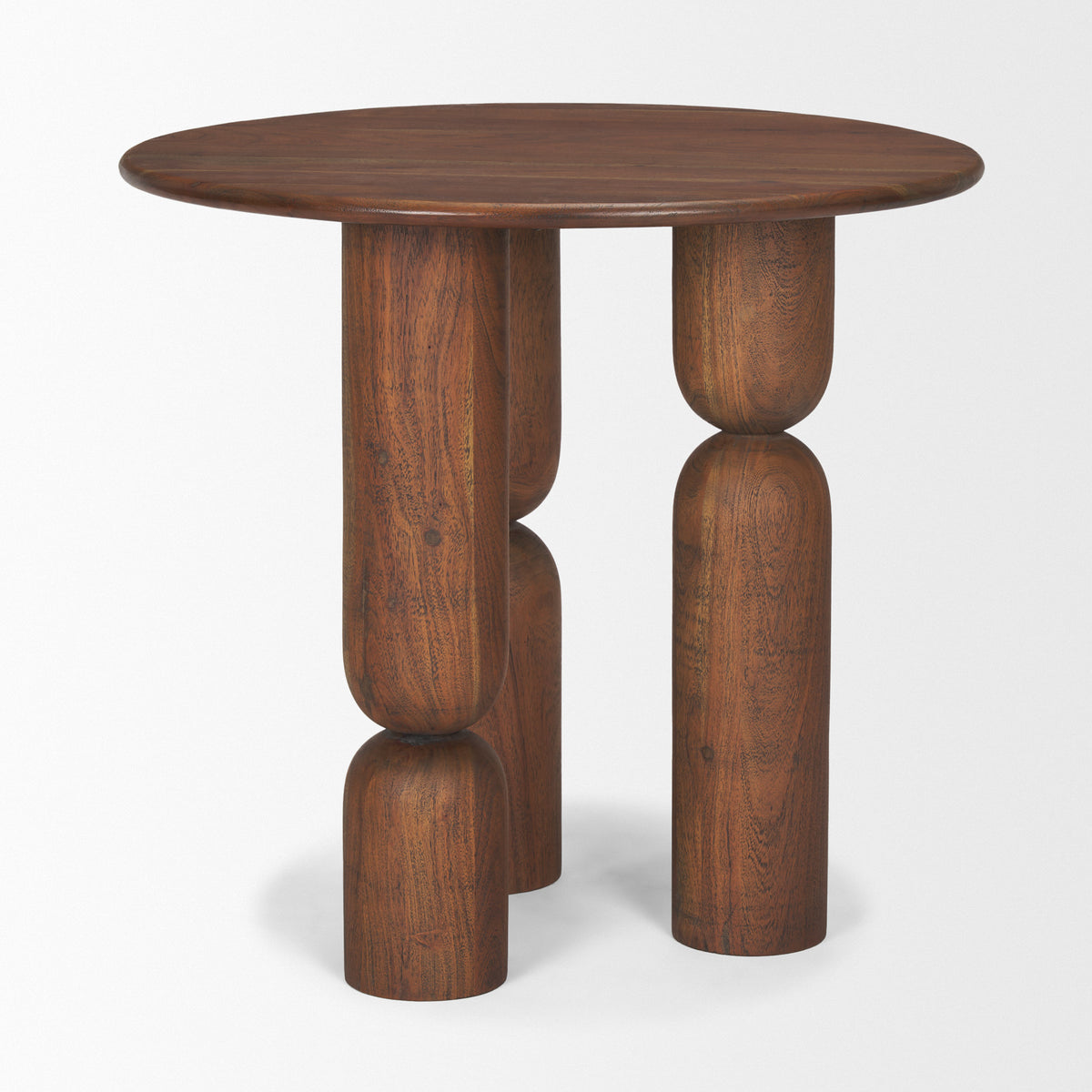 Sonel Pedestal Medium Dark Brown Acacia Wood Foyer Table-Accent Tables-DECOROLALA