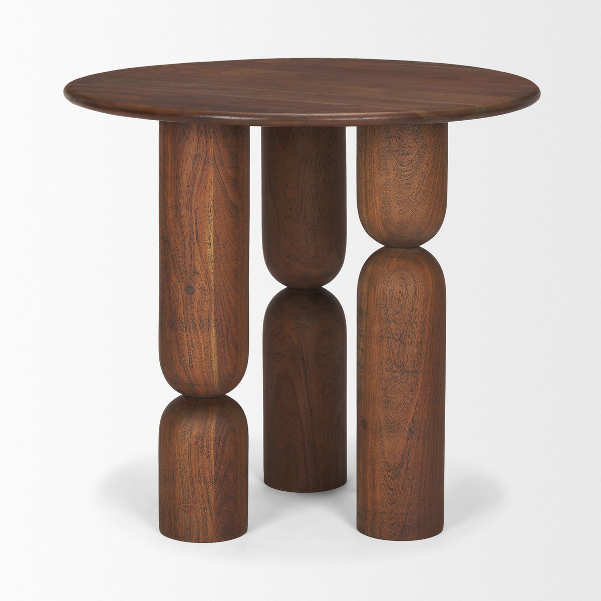 Sonel Pedestal Medium Dark Brown Acacia Wood Foyer Table-Accent Tables-DECOROLALA