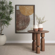 Sonel Pedestal Medium Dark Brown Acacia Wood Foyer Table-Accent Tables-DECOROLALA