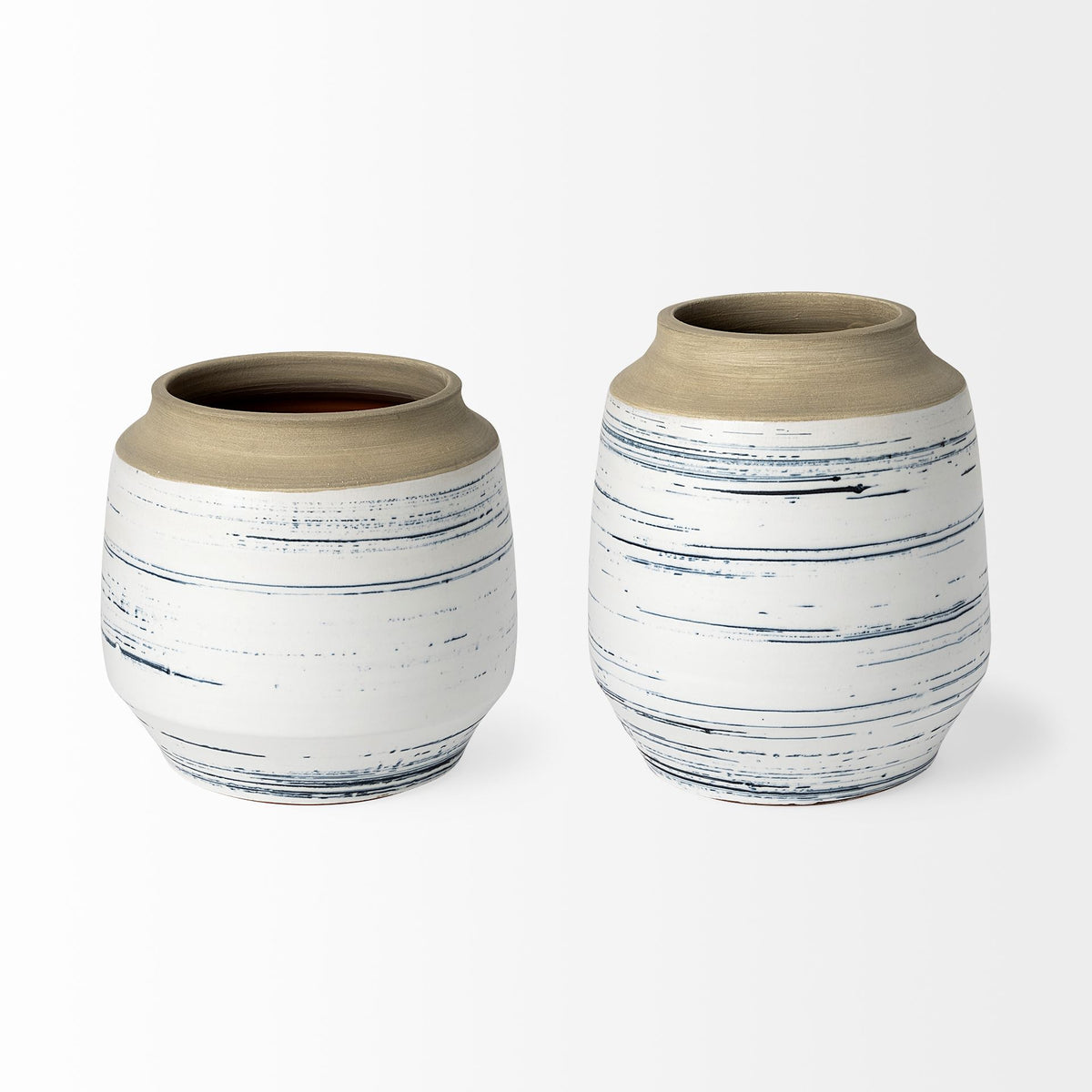 Sonnett Short White/Blue Ceramic Vase-Vase-DECOROLALA