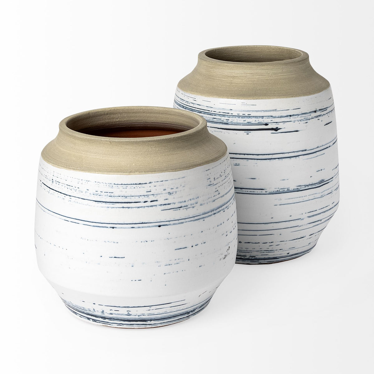 Sonnett Short White/Blue Ceramic Vase-Vase-DECOROLALA
