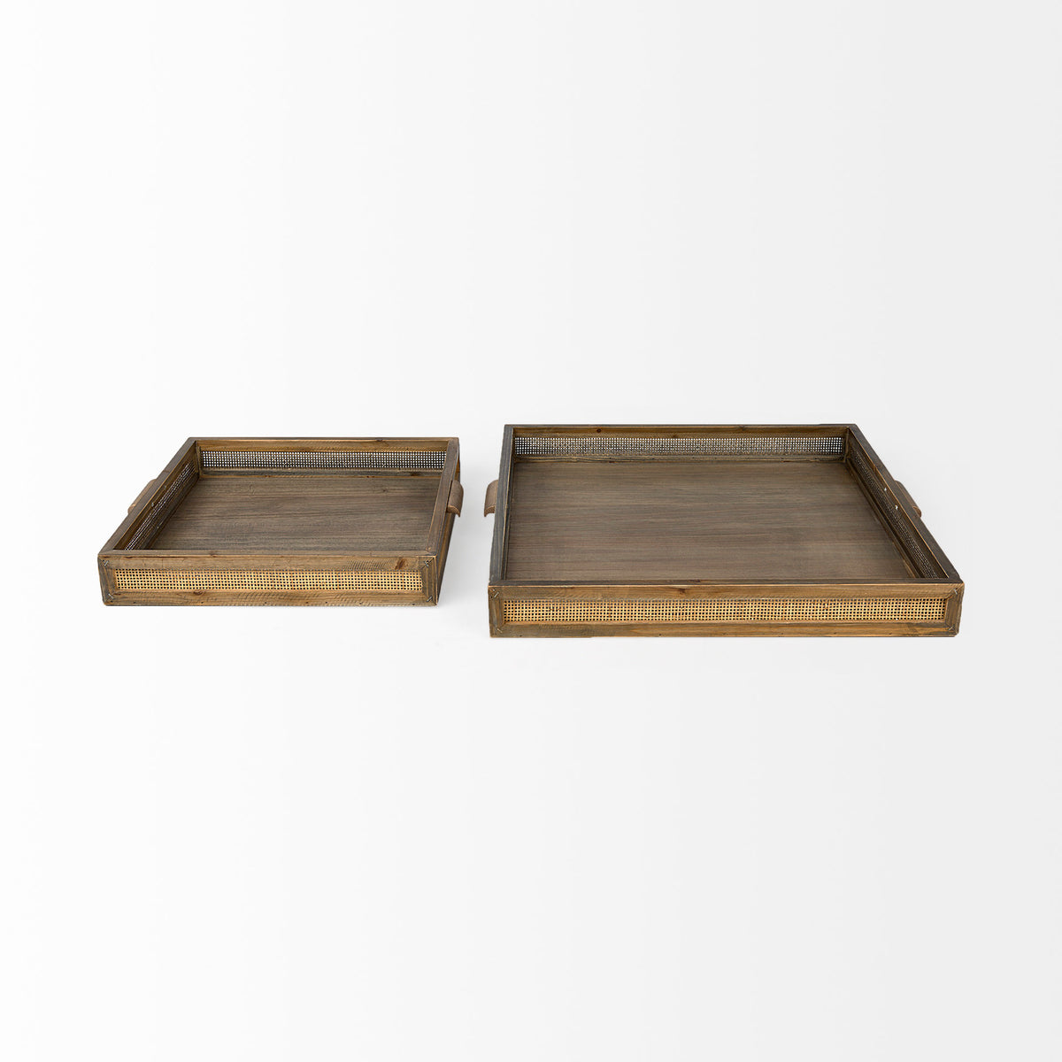 Sonny 23.6L x 23.6W x 2.0H Set of Two Brown Wood and Wicker Square Trays-Trays-DECOROLALA