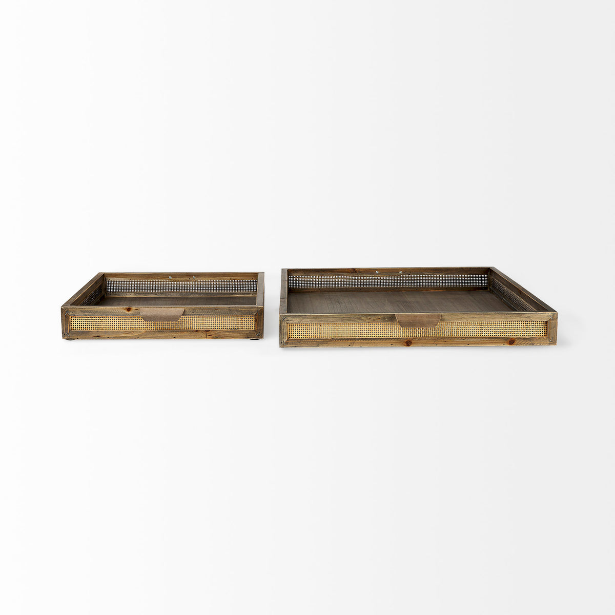 Sonny 23.6L x 23.6W x 2.0H Set of Two Brown Wood and Wicker Square Trays-Trays-DECOROLALA