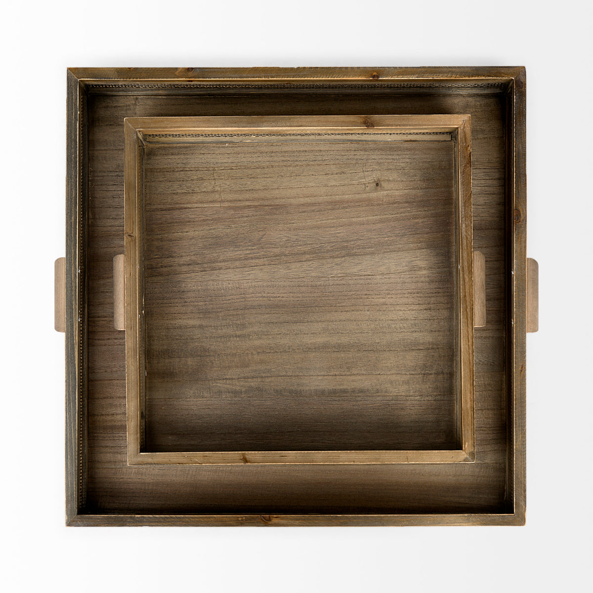 Sonny 23.6L x 23.6W x 2.0H Set of Two Brown Wood and Wicker Square Trays-Trays-DECOROLALA