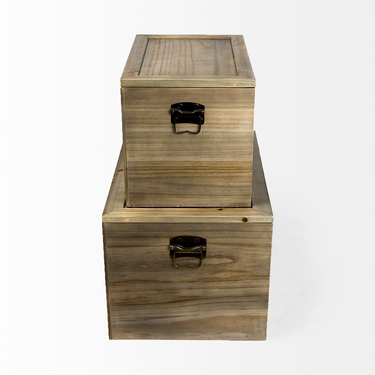 Sonny 23.6L x 15.7W x 13.8H Set of Two Brown Wood and Wicker W/ Metal Detail Rectangular Boxes-Boxes-DECOROLALA