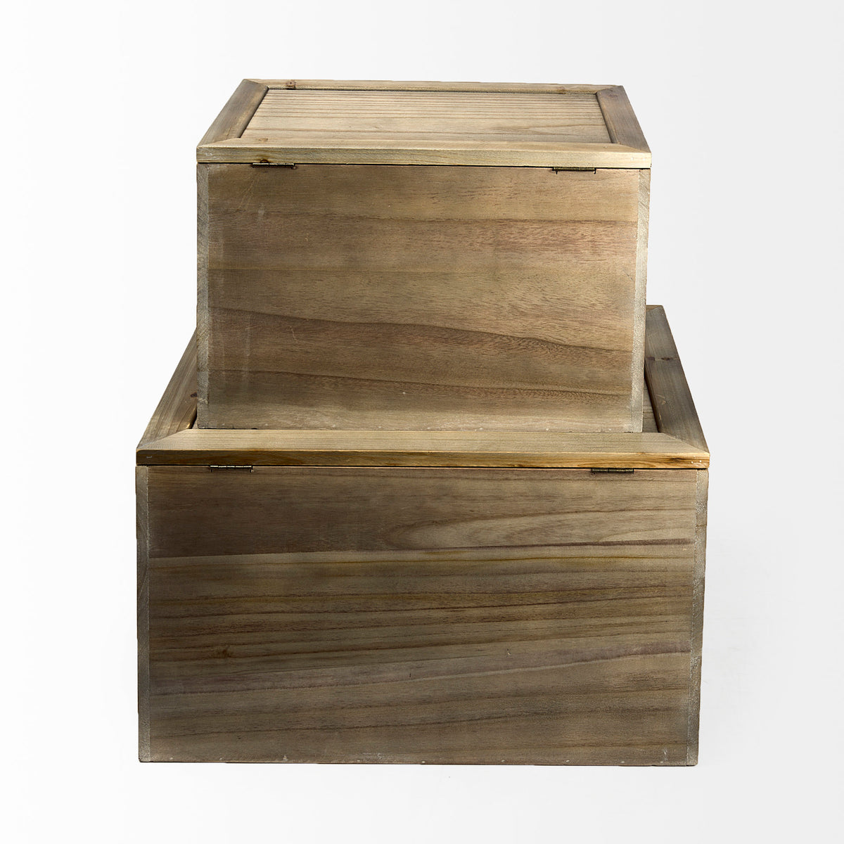 Sonny 23.6L x 15.7W x 13.8H Set of Two Brown Wood and Wicker W/ Metal Detail Rectangular Boxes-Boxes-DECOROLALA