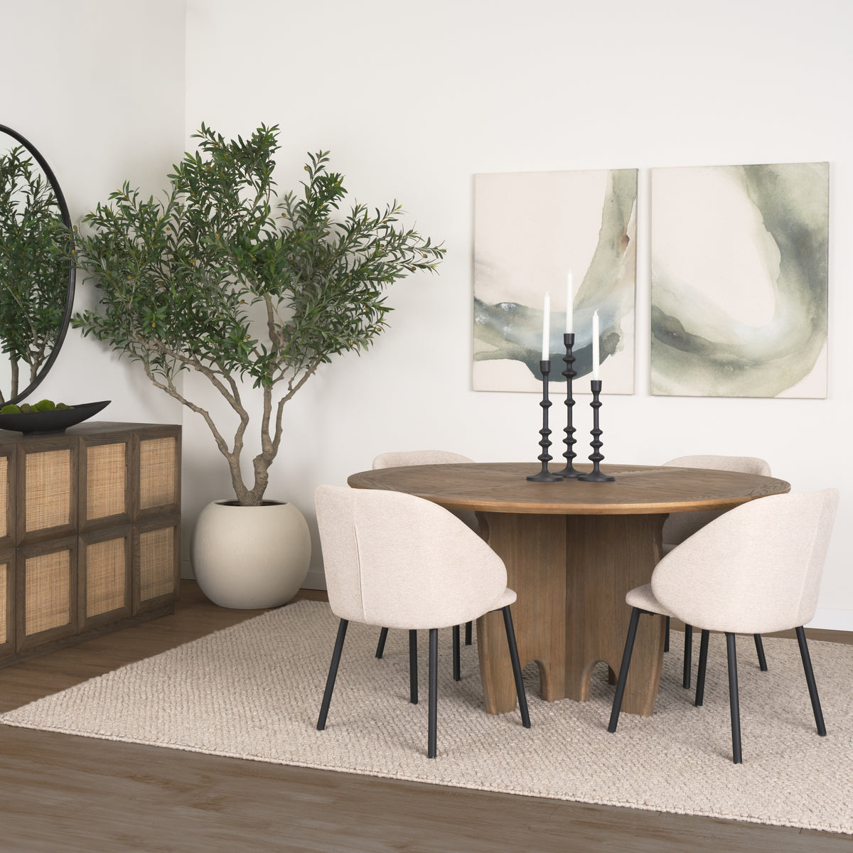 Sonomi 59" Round Dining Table | Med Brown Wood | Seats 6-Dining Tables-DECOROLALA
