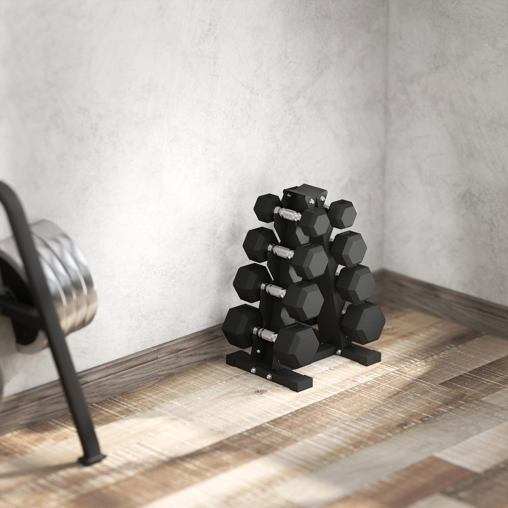 Soozier 100 lbs Hex Dumbbell Set with Rack - Black Rubber-DECOROLALA